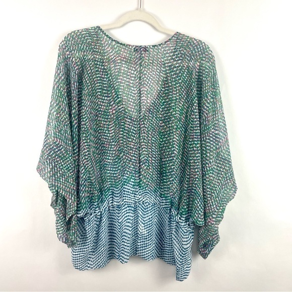 CAbi Sheer Kimono Top Cinched Tie Waist Deep V-Neck Multicolor Pattern Small - Picture 7 of 11